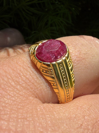 Royal Dynasty Ring - 14k Gold Vermeil 925 Silver - Genuine Red Ruby Stone