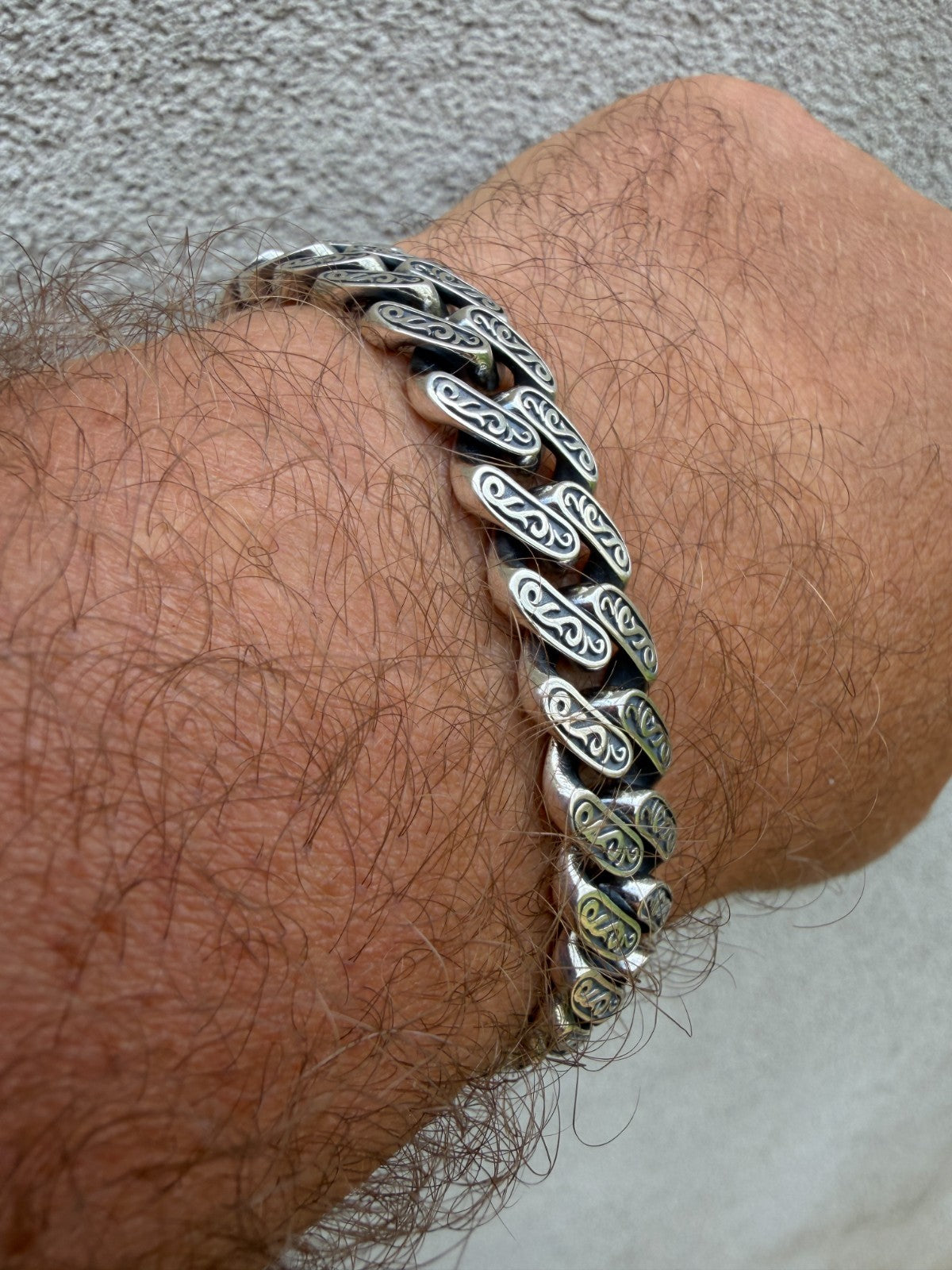 Mens Custom 12mm Hawaiian Scroll Miami Cuban Link Bracelet Real 925 Silver