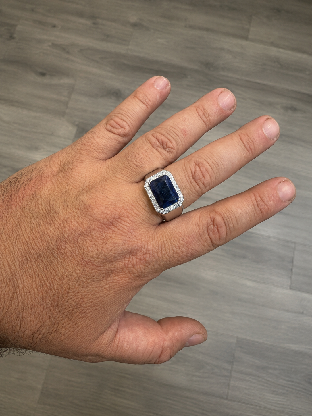MOISSANITE Fortress Ring - 925 Silver - Genuine Blue Sapphire Stone