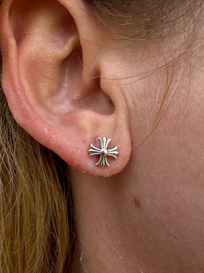 Hearts Of Chrome Cross Earrings - 925 Silver Oxidized - 8mm