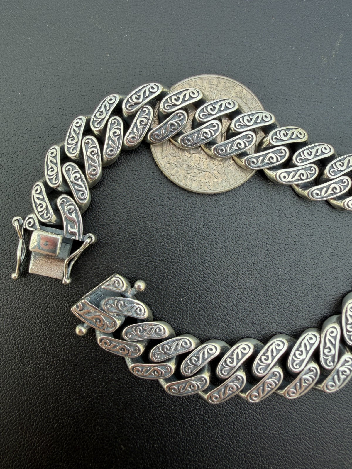 Mens Custom 12mm Hawaiian Scroll Miami Cuban Link Bracelet Real 925 Silver