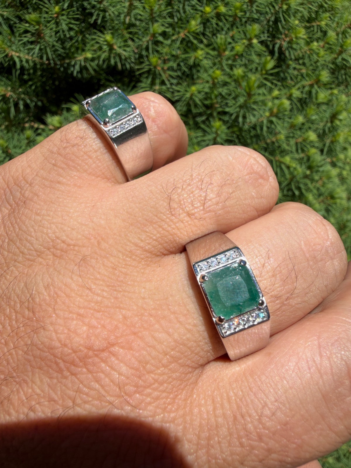 MOISSANITE Kingsmark Ring - 925 Silver - Genuine Green Emerald Stone