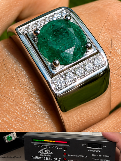 MOISSANITE Monarch Ring - 925 Silver - Genuine Green Emerald Stone