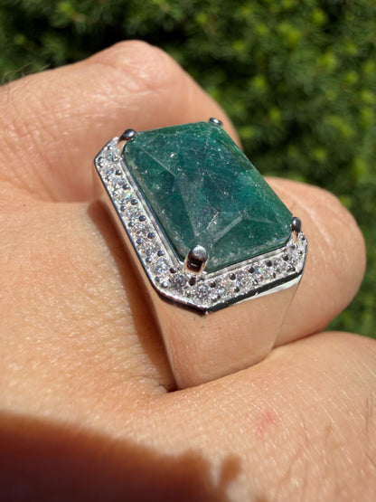 MOISSANITE Fortress Ring - 925 Silver - Genuine Green Emerald Stone