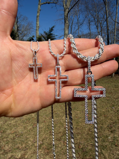 MOISSANITE Classic Cross Cutout Pendant - 925 Silver - 3 Sizes 1.33"-3"
