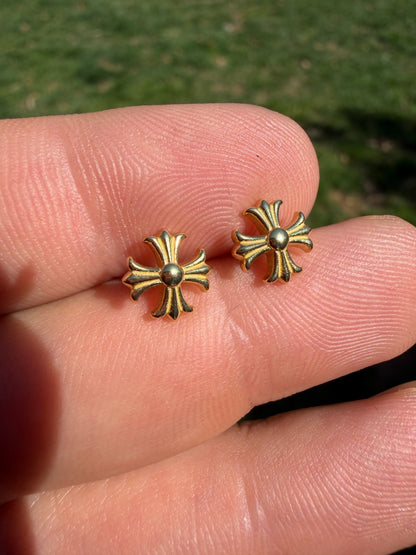 Hearts Of Chrome Cross Earrings - 14k Gold Vermeil 925 Silver - 8mm