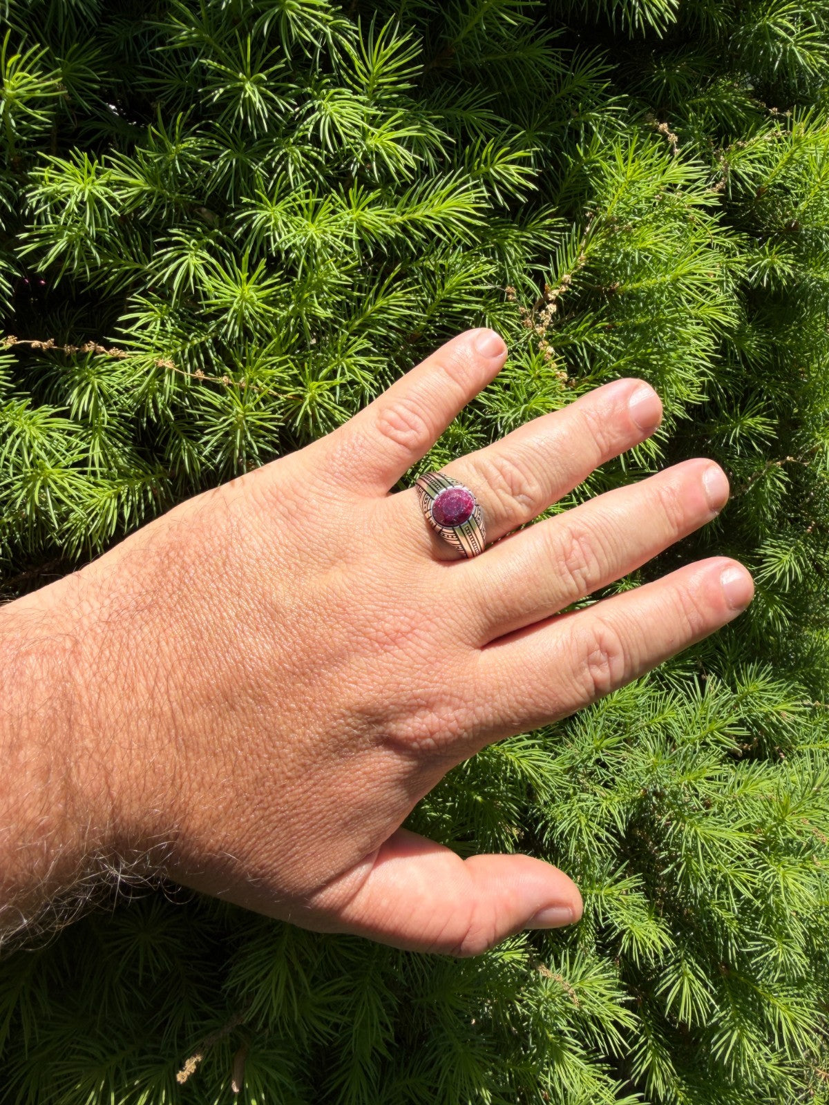 Navajo Tribe Ring - 925 Silver Oxidized - Genuine Red Ruby Stone