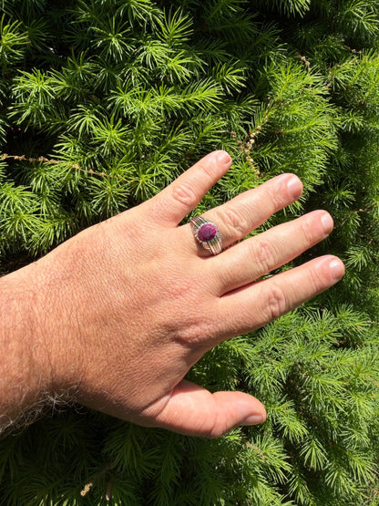 Navajo Tribe Ring - 925 Silver Oxidized - Genuine Red Ruby Stone