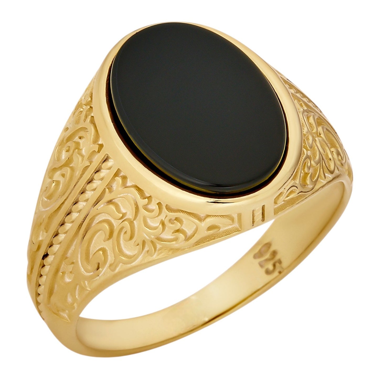 Columbian King Ring - 14k Gold Vermeil 925 Silver - Genuine Black Onyx Stone