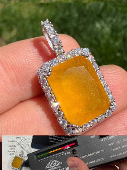 MOISSANITE Royalty Honey Pendant - 925 Silver - Genuine Yellow Sapphire Stone