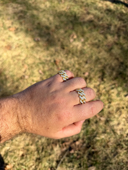 MOISSANITE 11.5mm Iced Out Prong Cuban Eternity Band Ring - 14k Gold Vermeil 925 Silver