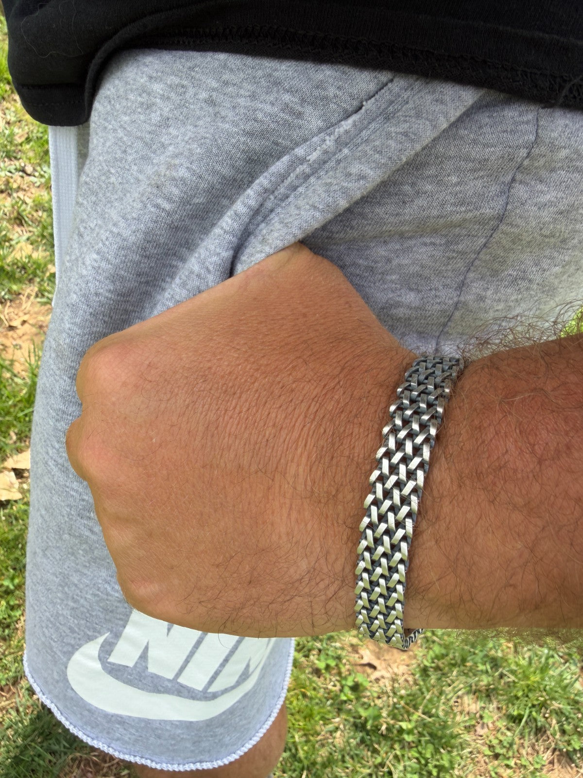 Mens Turquoise Wheat Woven Link Bracelet - 925 Sterling Silver - 8.5" - 12mm