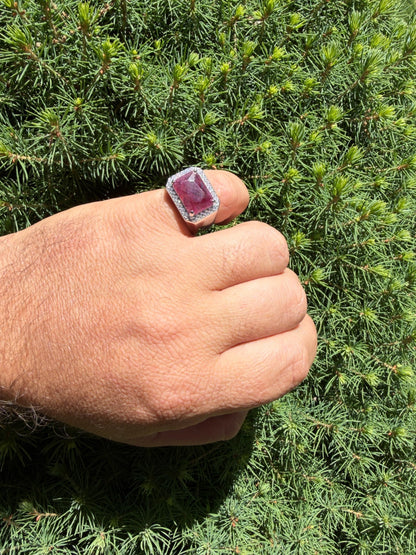 MOISSANITE Fortress Ring - 925 Silver - Genuine Red Ruby Stone