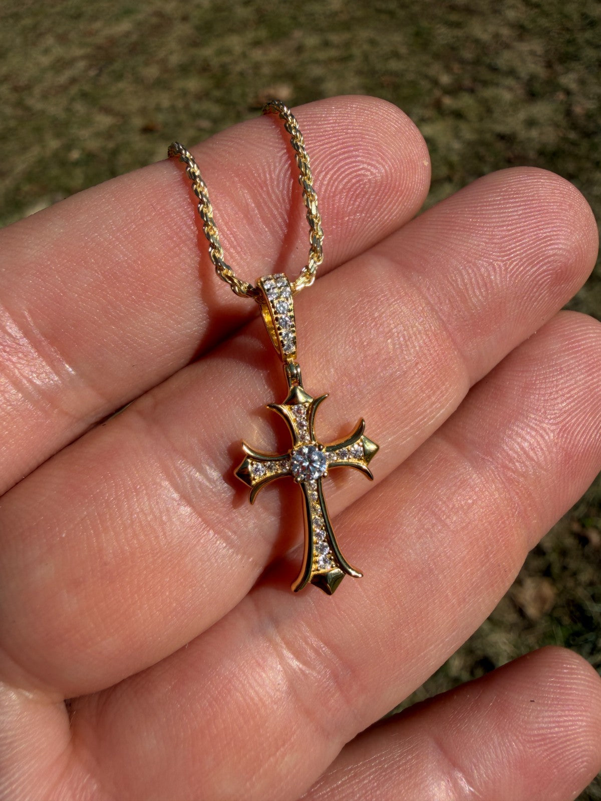 MOISSANITE Hearts Chrome Cross Pendant - 14k Gold Vermeil 925 Silver - 3 Sizes 0.75"-2.75"