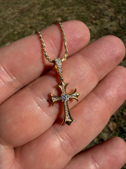 MOISSANITE Hearts Chrome Cross Pendant - 14k Gold Vermeil 925 Silver - 3 Sizes 0.75"-2.75"