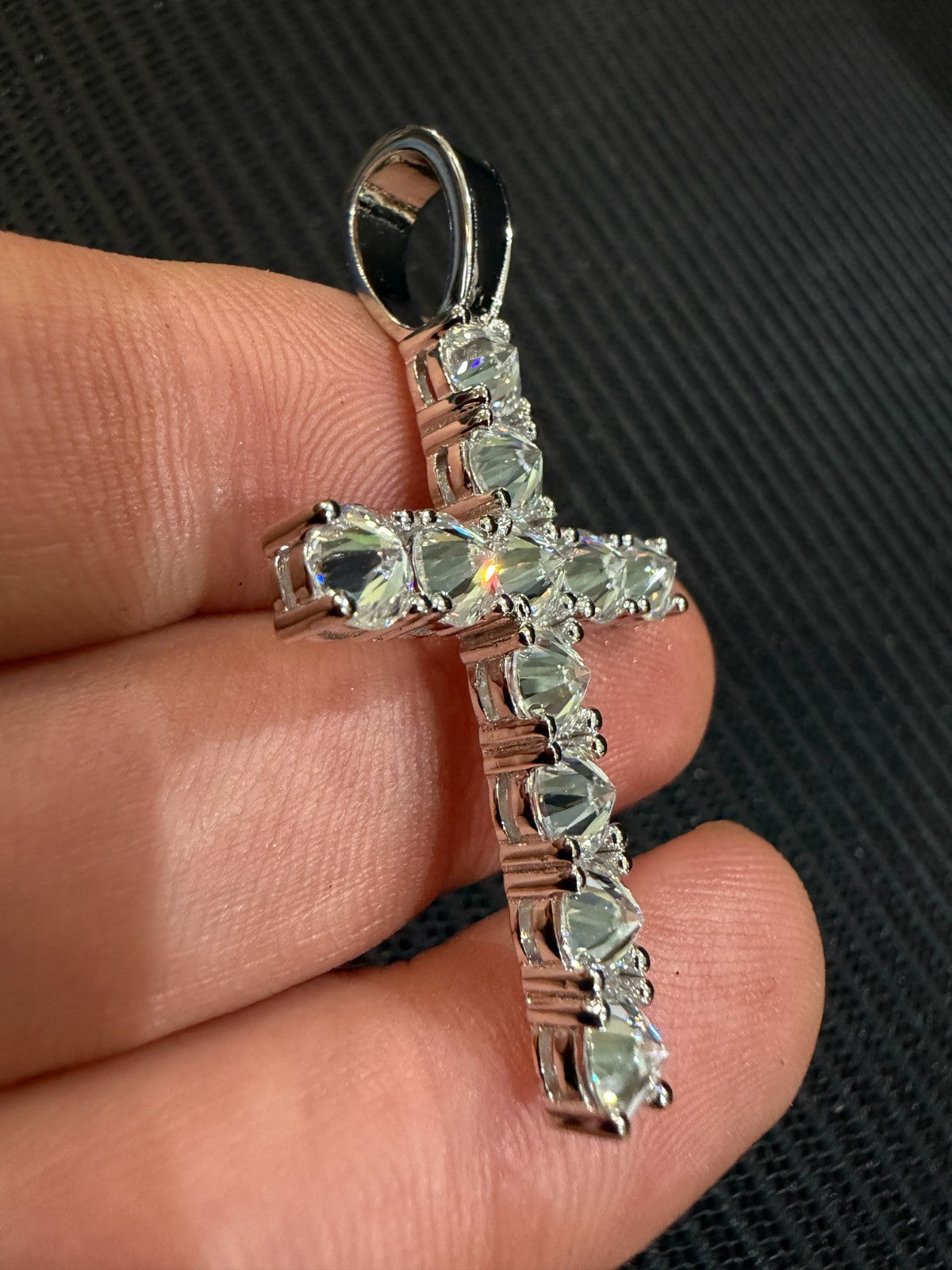 Real 925 Silver Cross Iced Pendant Upside Down Set Reverse MOISSANITE Necklace