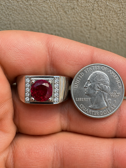 MOISSANITE Monarch Ring - 925 Silver - Genuine Red Ruby Stone