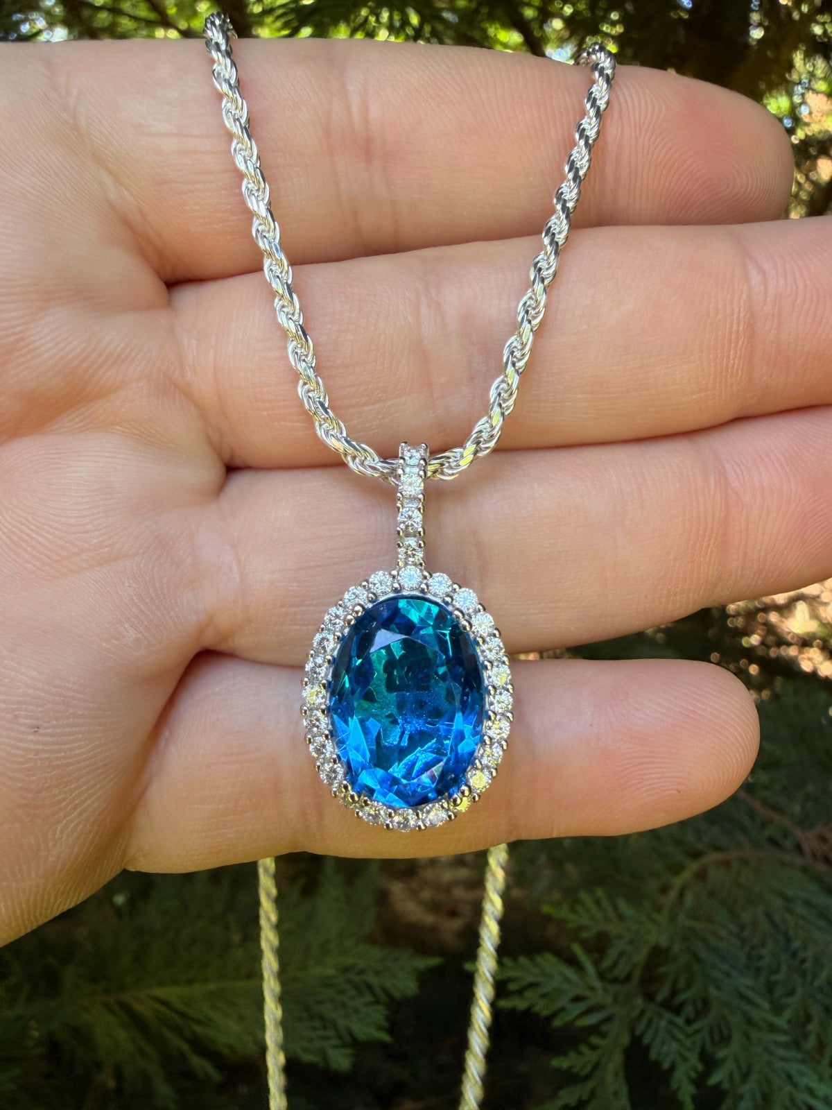 MOISSANITE Royalty Ocean Freeze Pendant - 925 Silver - Oval Lab Aquamarine Stone