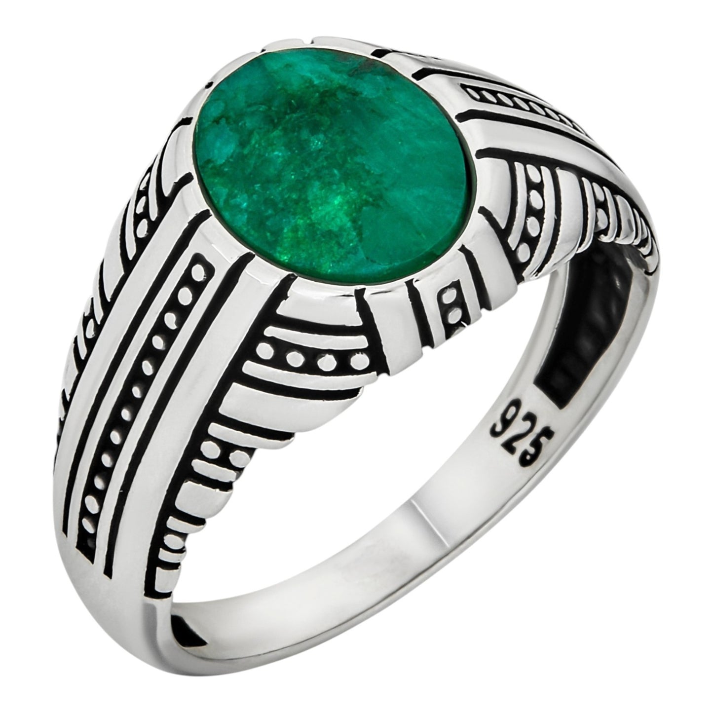 Royal Dynasty Ring - 925 Silver Oxidized - Genuine Green Emerald Stone