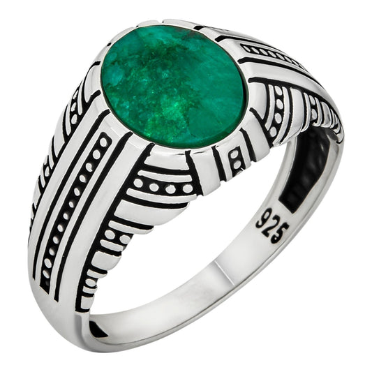 Royal Dynasty Ring - 925 Silver Oxidized - Genuine Green Emerald Stone