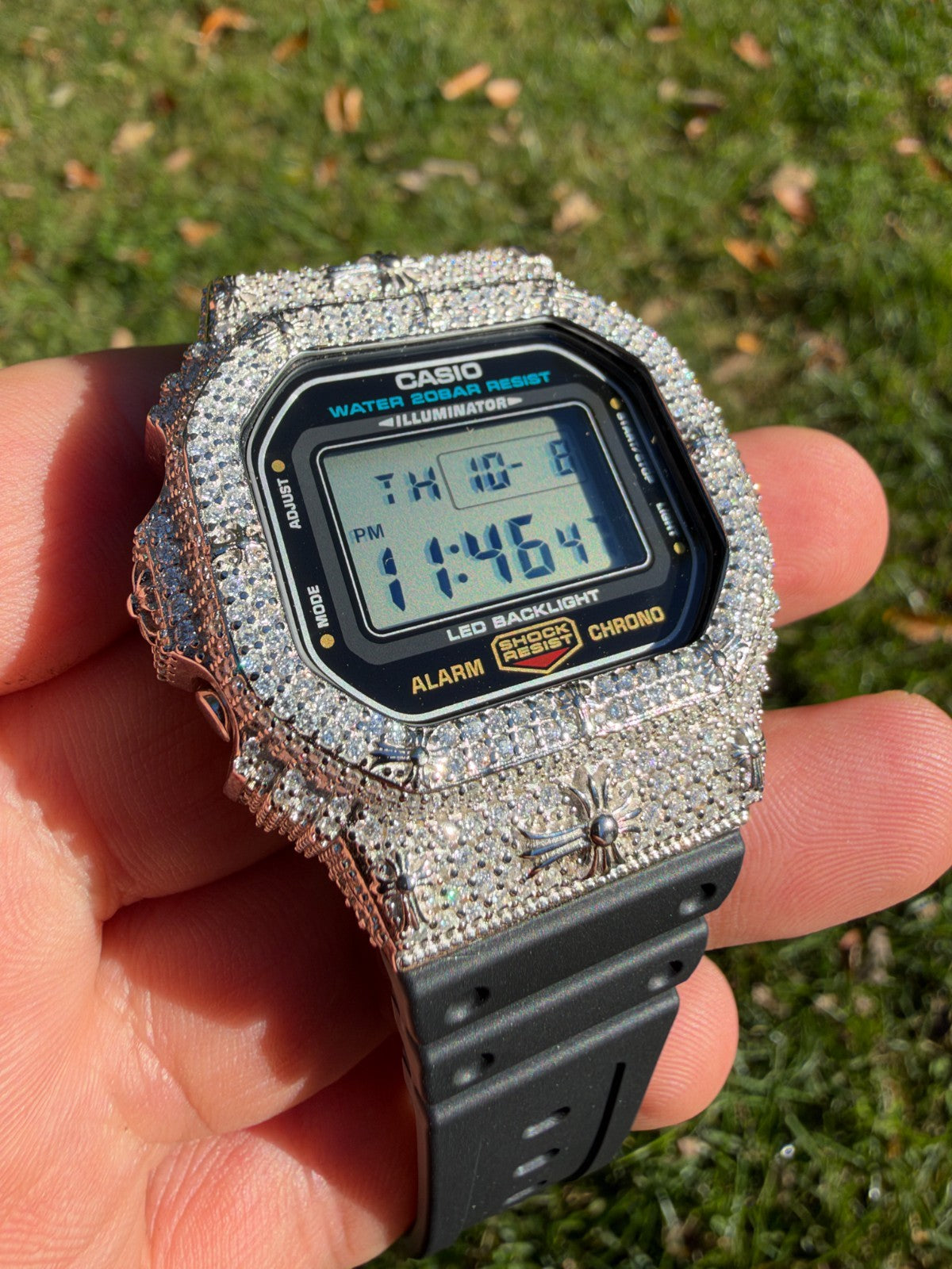 MOISSANITE Real 925 Silver Iced Casio G Shock DW-5600UE Cross Hip Hop Watch