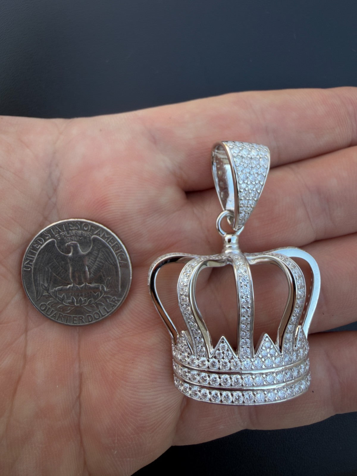 MOISSANITE Royalty Crown Pendant - 14k Yellow/Rose Gold Vermeil or 925 Silver - Large 2"