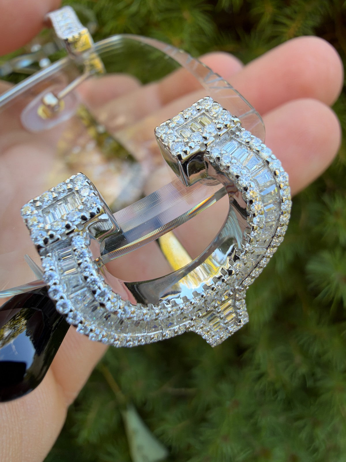 MOISSANITE Baguette Custom Iced Out Sunglasses - 925 Silver Buffs - Clear
