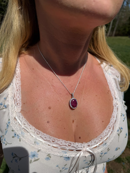 MOISSANITE Royalty Red Ruby Pendant - 925 Silver - Oval Genuine Red Ruby Stone