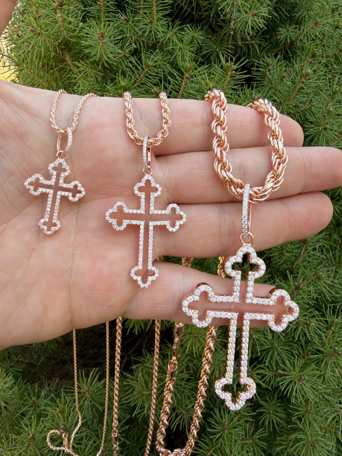 MOISSANITE Gothic Cross Cutout Pendant - 14k Rose Gold Vermeil 925 Silver - 3 Sizes 1.33"-3"