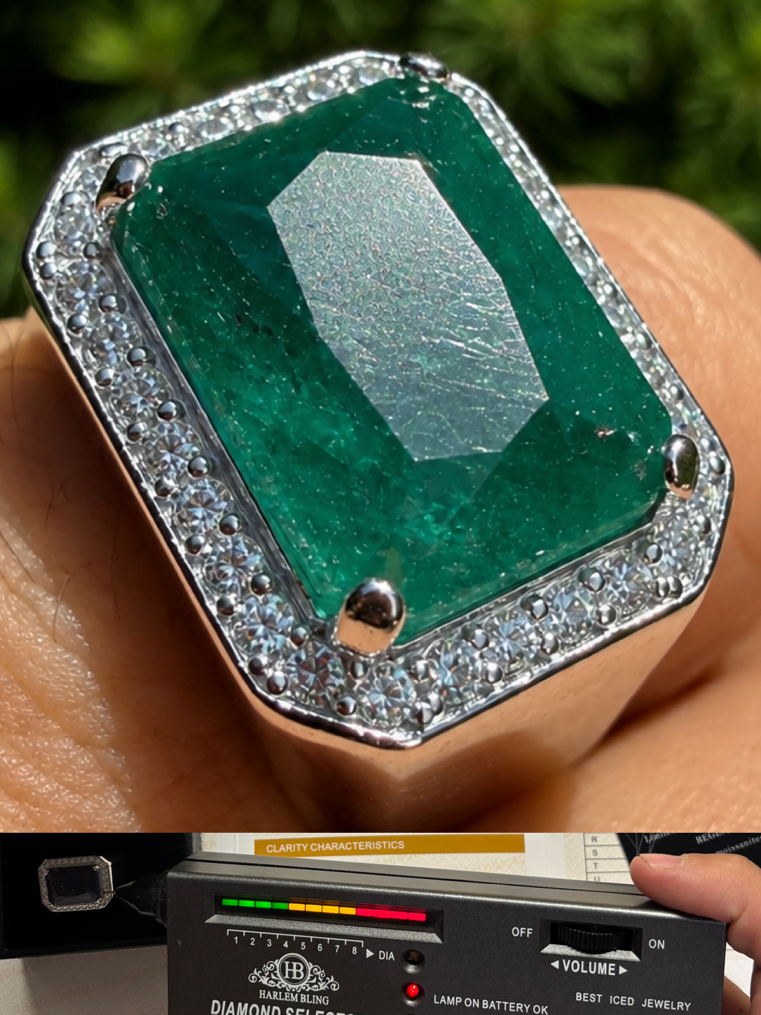 MOISSANITE Fortress Ring - 925 Silver - Genuine Green Emerald Stone