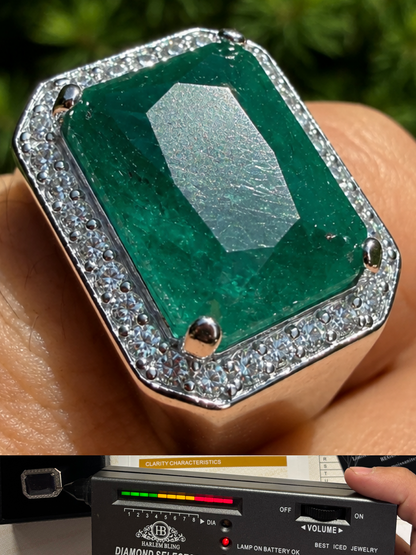 MOISSANITE Fortress Ring - 925 Silver - Genuine Green Emerald Stone