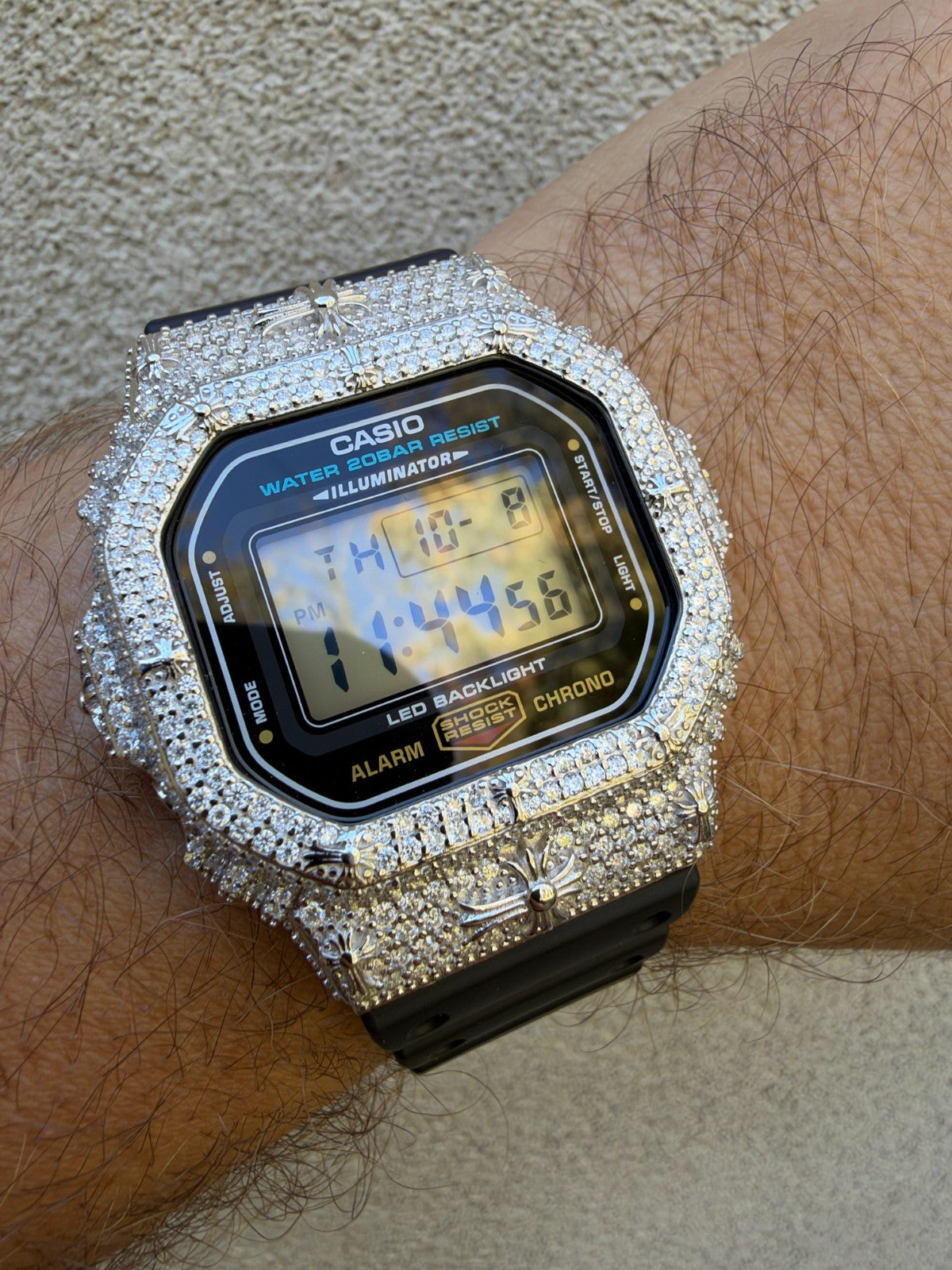 MOISSANITE Real 925 Silver Iced Casio G Shock DW-5600UE Cross Hip Hop Watch