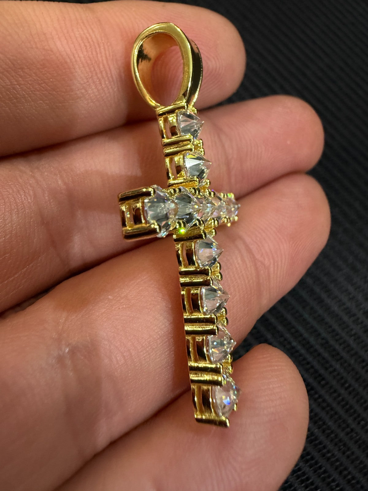 14k Gold Over 925 Silver Cross Iced Pendant Upside Down Set Reverse MOISSANITE