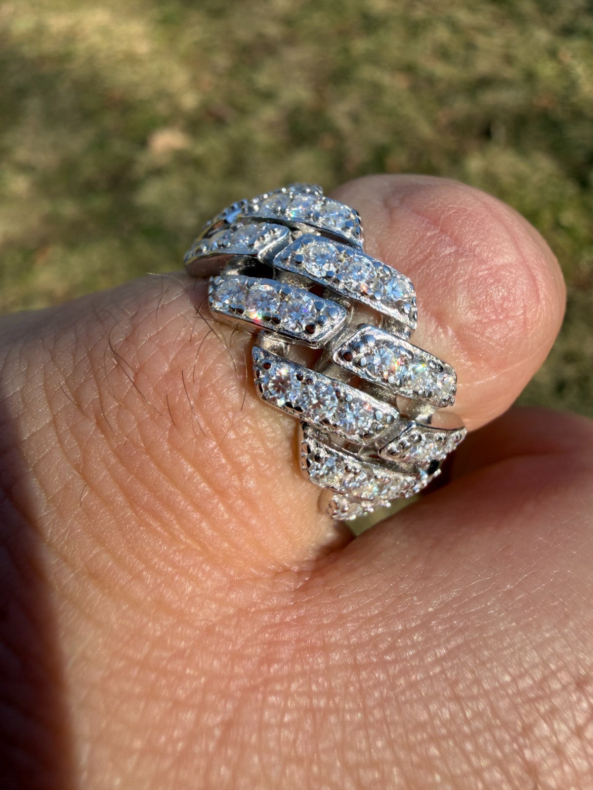 MOISSANITE 11.5mm Iced Out Prong Cuban Eternity Band Ring - 925 Silver