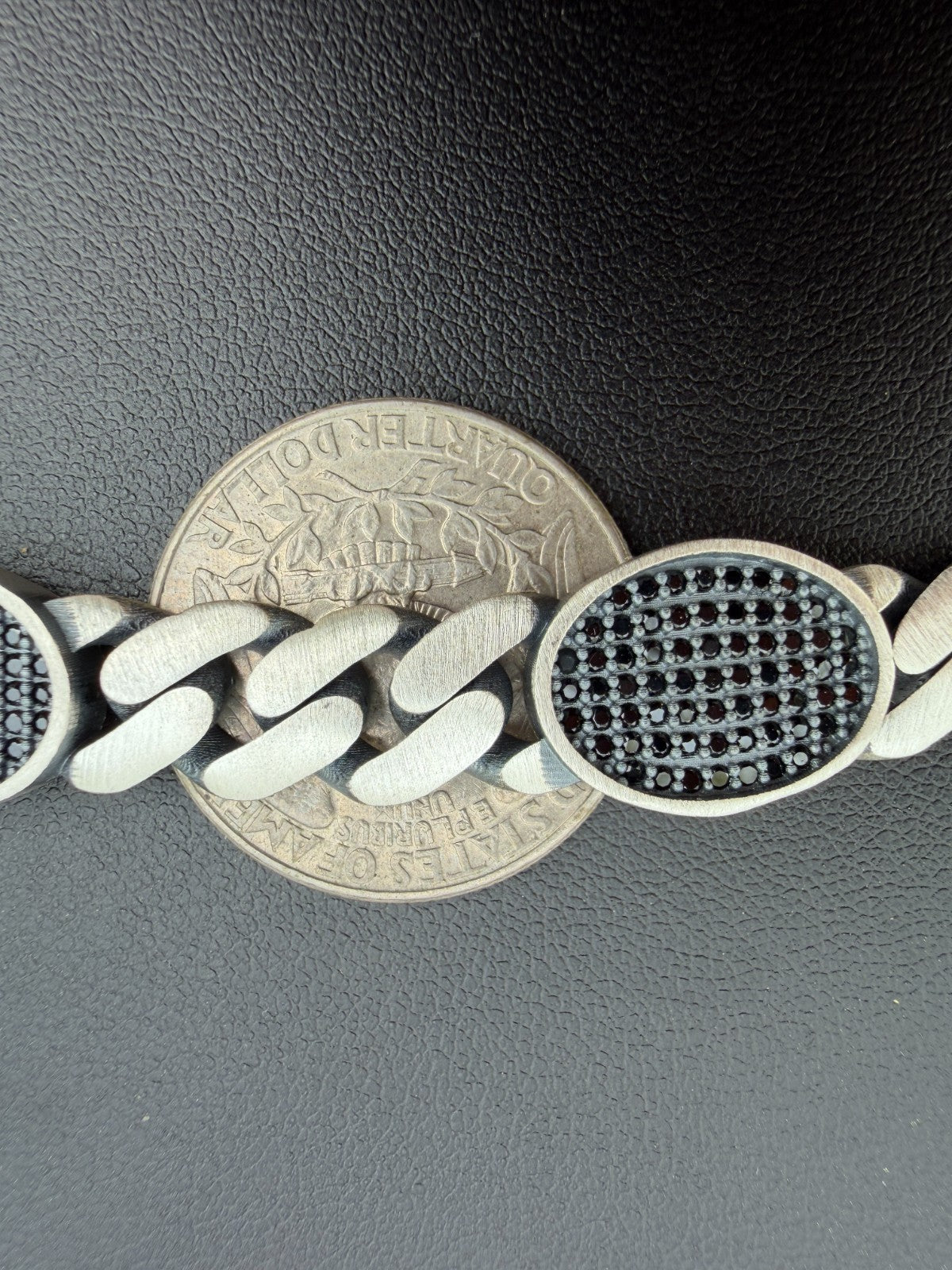 Mens Miami Cuban Link Bracelet W. Iced Out Black CZ Stones - 925 Silver - 8.5" - 12mm