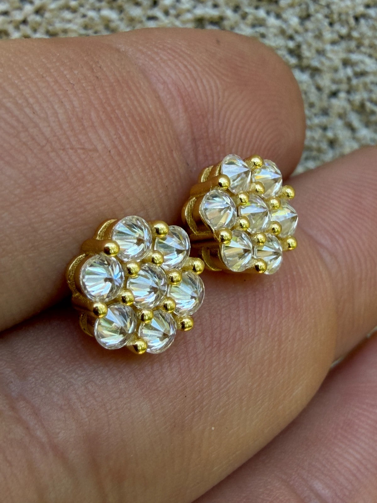 MOISSANITE Upside Down Reverse Set Cluster Iced Out Honeycomb Set Earrings - 14k Gold Vermeil 925 Silver - 6mm -11mm