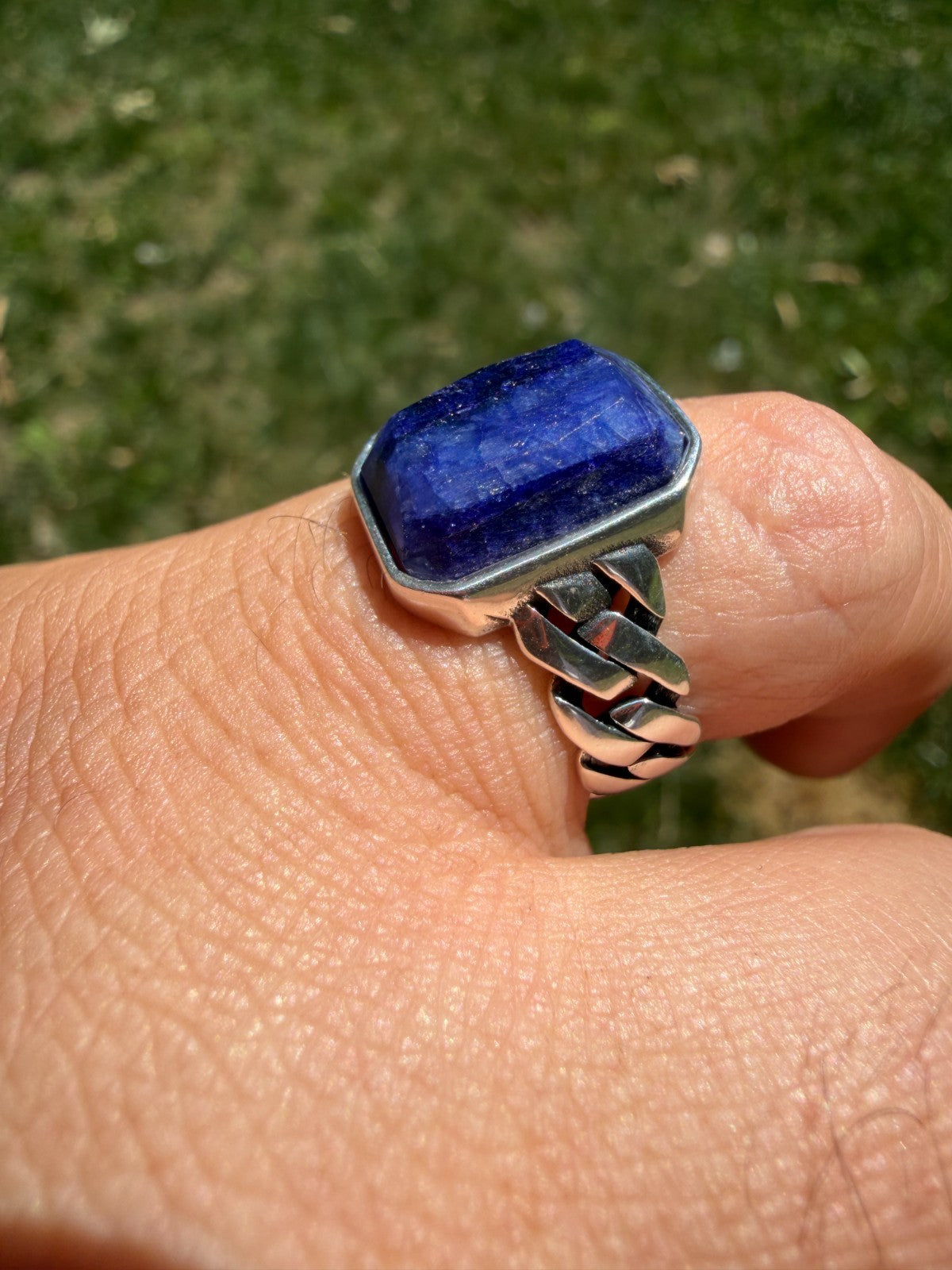 Havana Cuban Ring - 925 Silver - Genuine Blue Sapphire Stone
