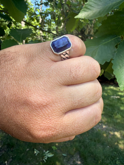 Havana Cuban Ring - 925 Silver - Genuine Blue Sapphire Stone