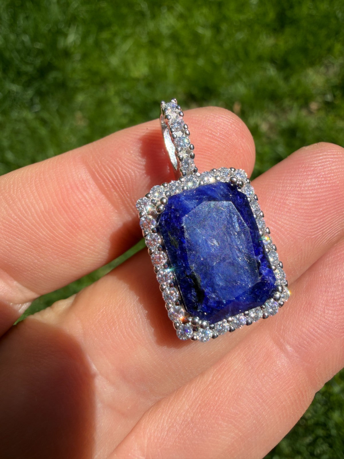 MOISSANITE Royalty Midnight Ocean Pendant - 925 Silver - Genuine Blue Sapphire Stone