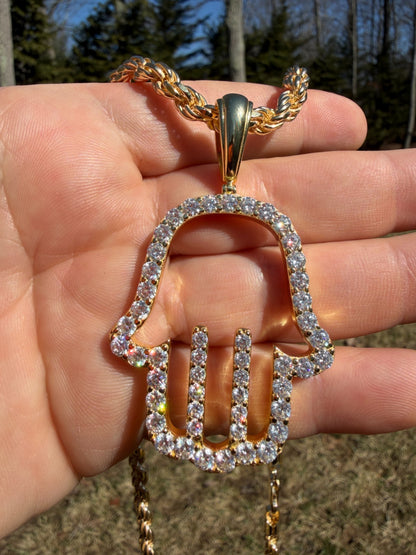 MOISSANITE Hamsa Cutout Pendant - 14k Gold Vermeil 925 Silver - 3 Sizes 1.25"-2.75"