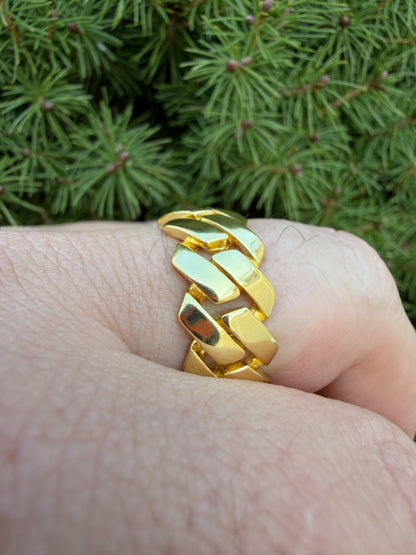 Classic 11.5mm Prong Miami Cuban Eternity Band Ring - 14k Gold Vermeil 925 Silver - Plain