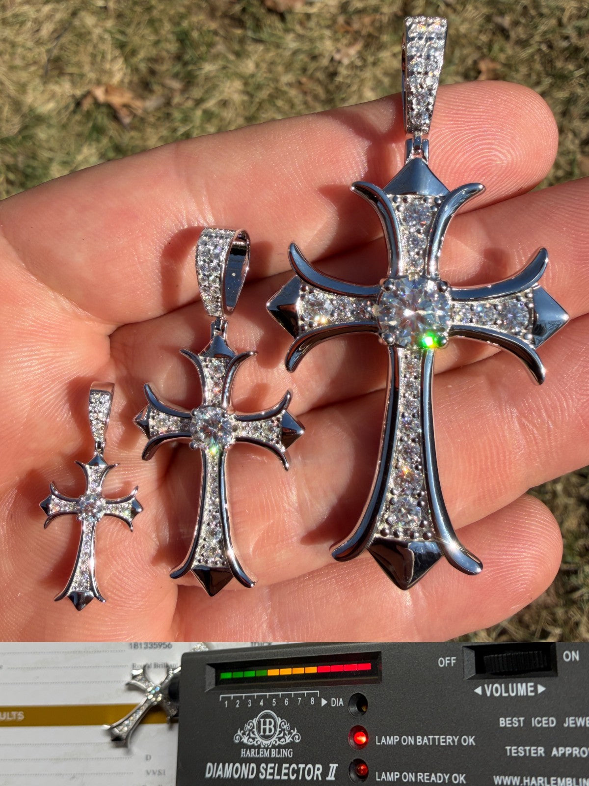 MOISSANITE Hearts Chrome Cross Pendant - 925 Silver - 3 Sizes 1