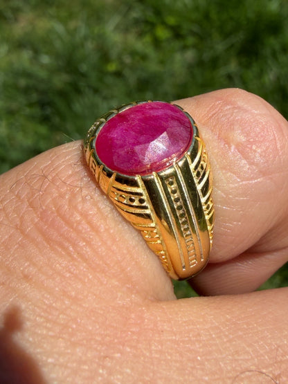 Royal Dynasty Ring - 14k Gold Vermeil 925 Silver - Genuine Red Ruby Stone