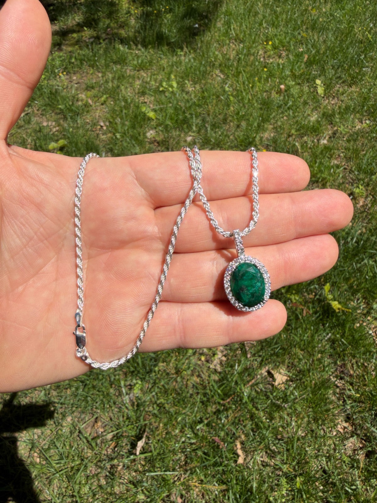 MOISSANITE Royalty Green Phantom Pendant - 925 Silver - Oval Green Emerald Stone