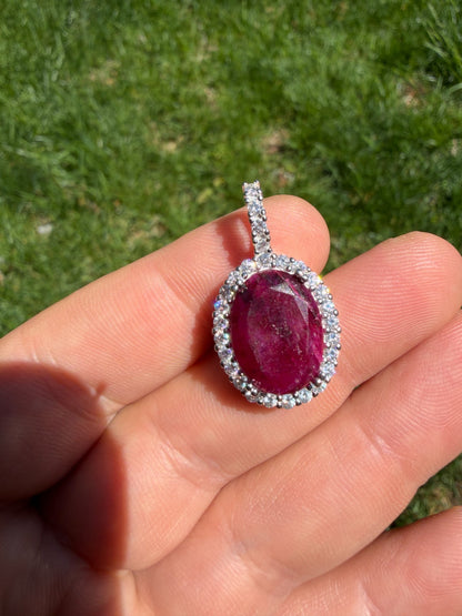 MOISSANITE Royalty Red Ruby Pendant - 925 Silver - Oval Genuine Red Ruby Stone