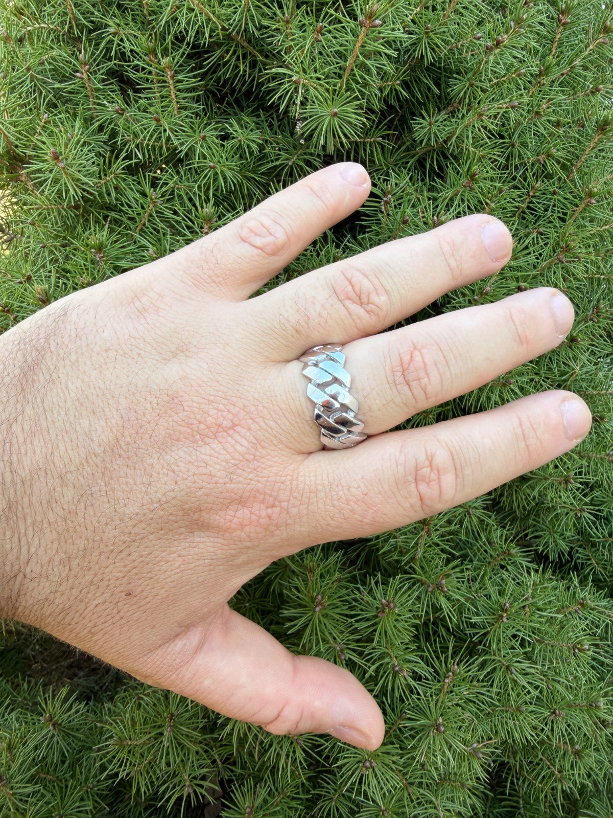 Classic 11.5mm Prong Miami Cuban Eternity Band Ring - 925 Silver - Plain