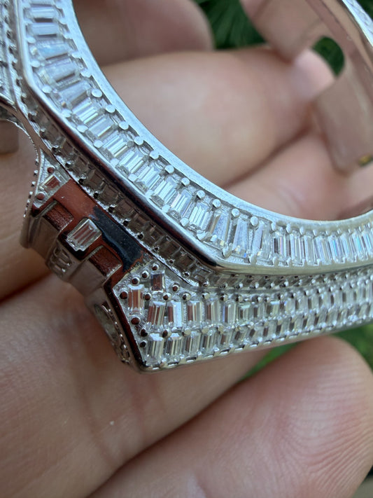 MOISSANITE 925 Silver Iced Baguette BEZEL Kit Ice Out Casio G Shock GA2100 Watch