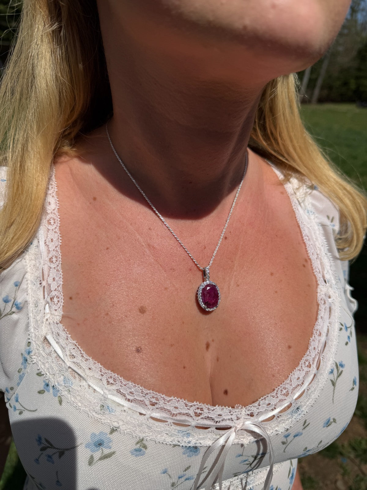 MOISSANITE Royalty Red Ruby Pendant - 925 Silver - Oval Genuine Red Ruby Stone