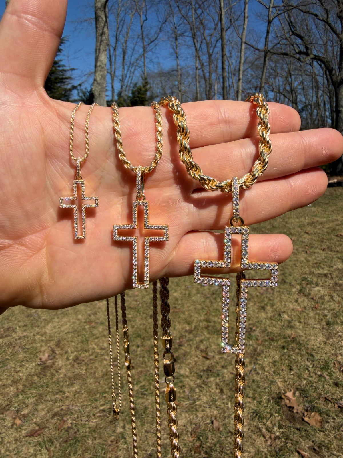 MOISSANITE Classic Cross Cutout Pendant - 14k Gold Vermeil 925 Silver - 3 Sizes 1.33"-3"