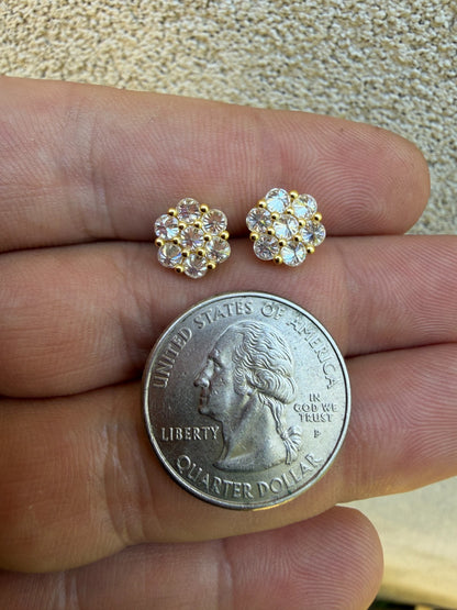 MOISSANITE Upside Down Reverse Set Cluster Iced Out Honeycomb Set Earrings - 14k Gold Vermeil 925 Silver - 6mm -11mm